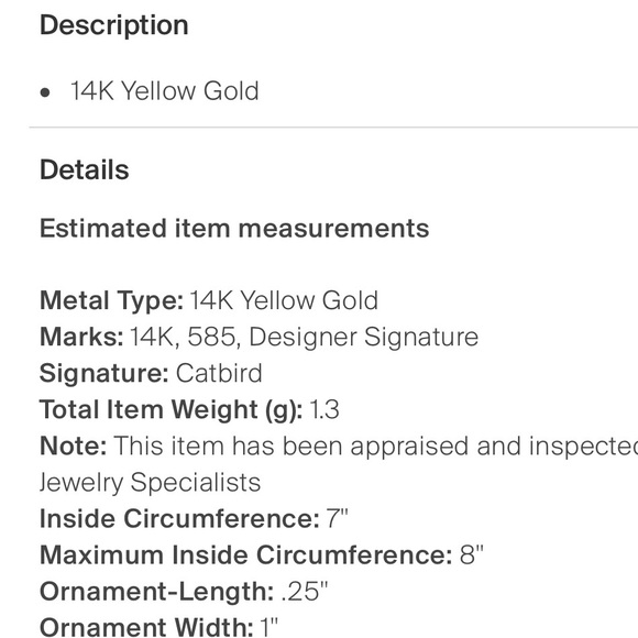 14k engraved Catbird cygnet  bracelet - Picture 4 of 5